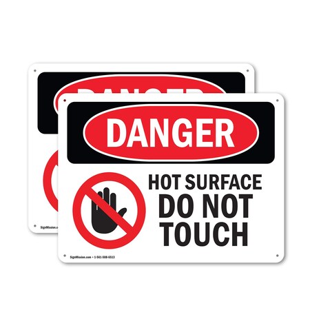 Signmission Hot Surface Sign, 10 in H x 14 in W, Plastic, Hot Surface Do Not Touch OS-2PACK-DS-P-1014-L-2231